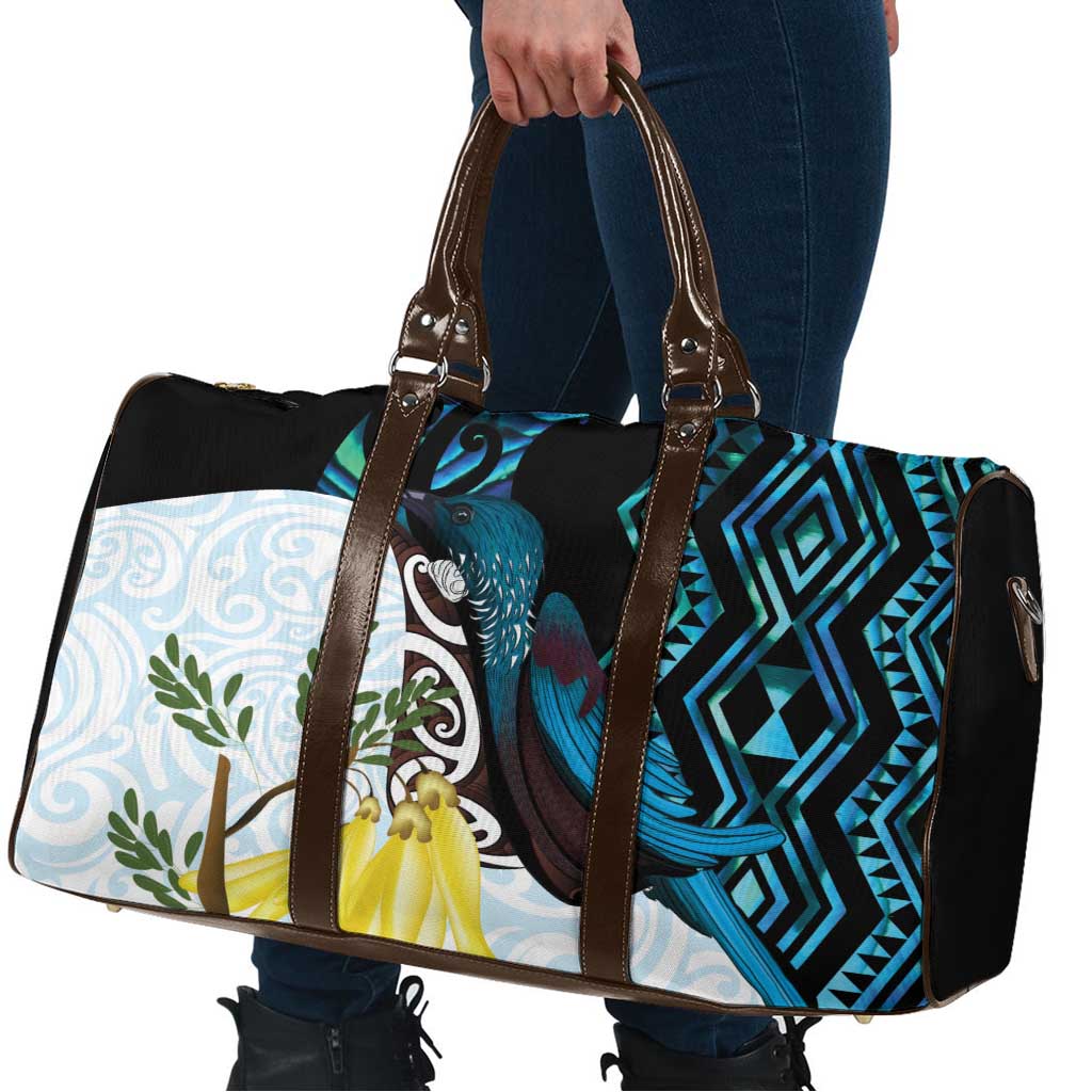 New Zealand Silver Fern Tui Bird Travel Bag Maori Kowhai Paua Shell Taniko Motifs - Aussie Hoodie