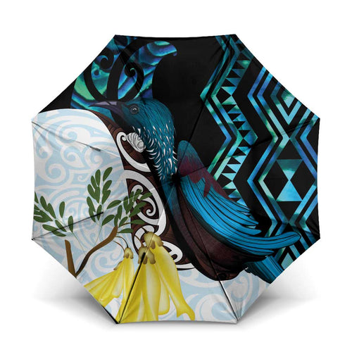 New Zealand Silver Fern Tui Bird Umbrella Maori Kowhai Paua Shell Taniko Motifs - Aussie Hoodie