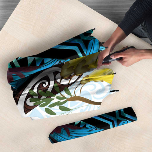 New Zealand Silver Fern Tui Bird Umbrella Maori Kowhai Paua Shell Taniko Motifs - Aussie Hoodie