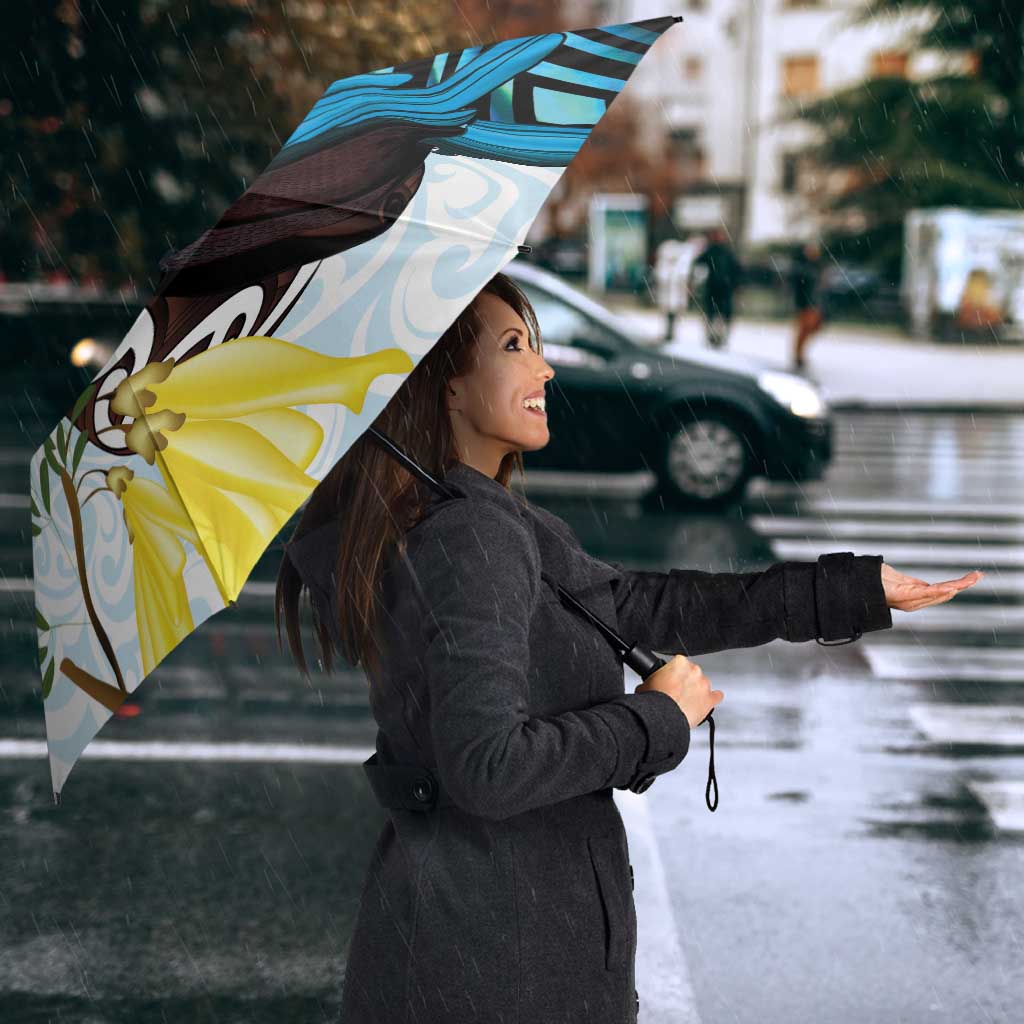 New Zealand Silver Fern Tui Bird Umbrella Maori Kowhai Paua Shell Taniko Motifs - Aussie Hoodie