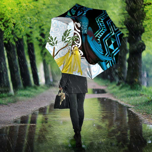 New Zealand Silver Fern Tui Bird Umbrella Maori Kowhai Paua Shell Taniko Motifs - Aussie Hoodie