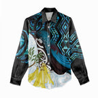 New Zealand Silver Fern Tui Bird Women Casual Shirt Maori Kowhai Paua Shell Taniko Motifs