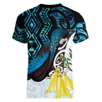 New Zealand Silver Fern Tui Bird Women V-Neck T-Shirt Maori Kowhai Paua Shell Taniko Motifs