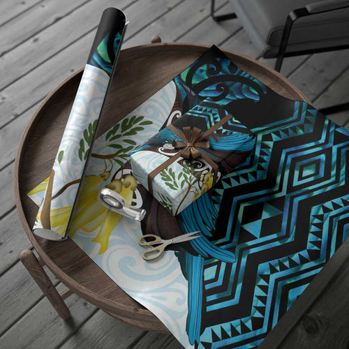 New Zealand Silver Fern Tui Bird Wrapping Paper Maori Kowhai Paua Shell Taniko Motifs - Aussie Hoodie