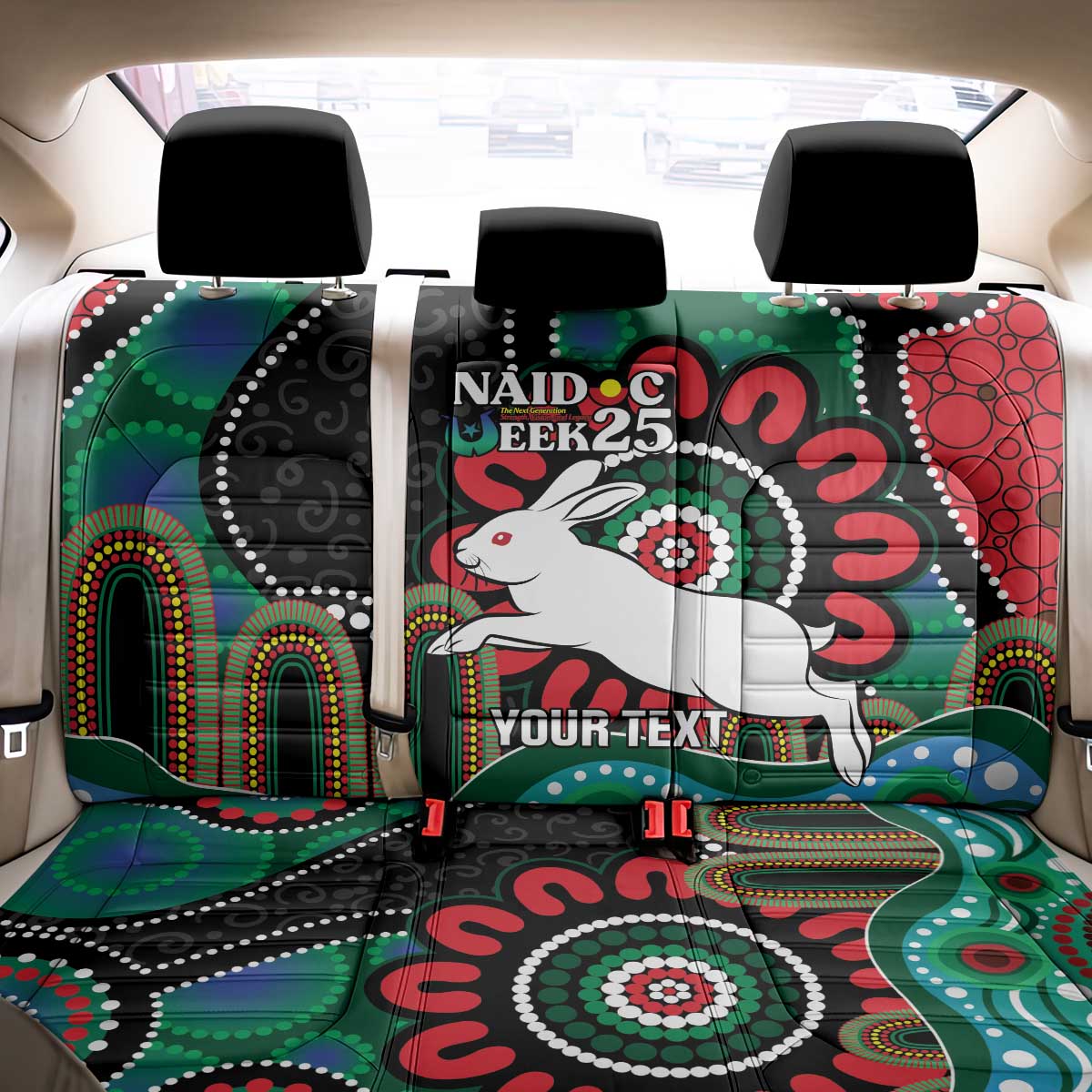 Custom NAIDOC Week 2025 Rabbitohs Back Car Seat Cover Go Souths Indigenous Art