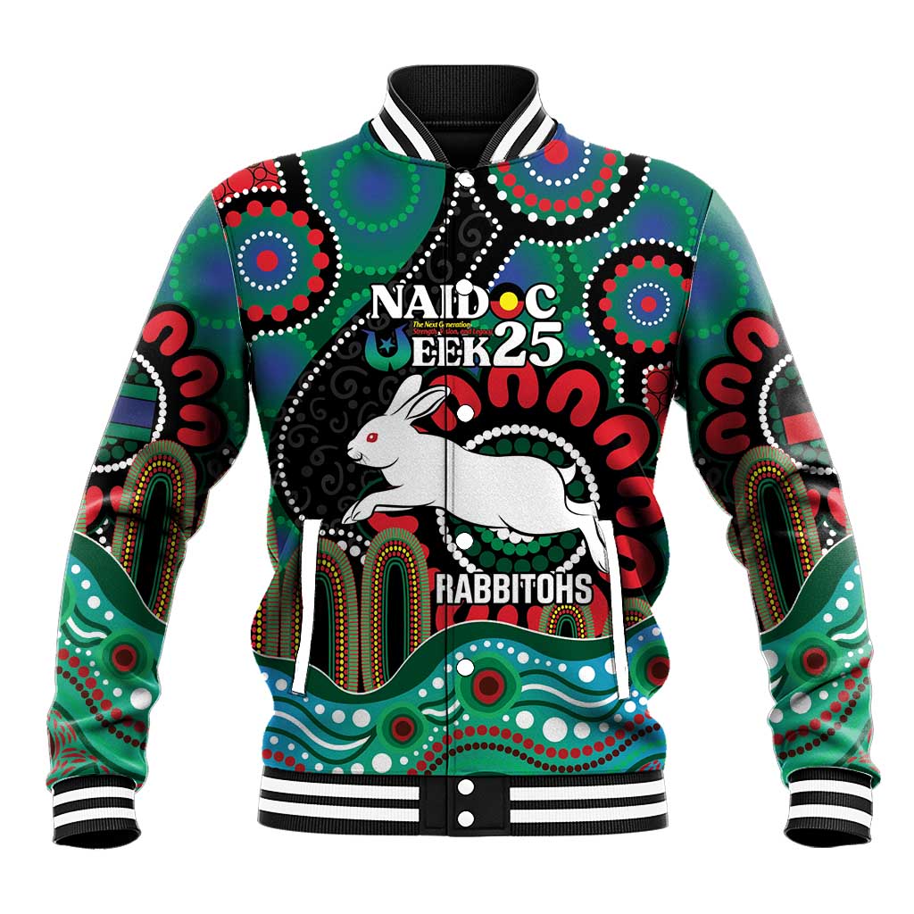 Custom NAIDOC Week 2025 Rabbitohs Baseball Jacket Go Souths Indigenous Art