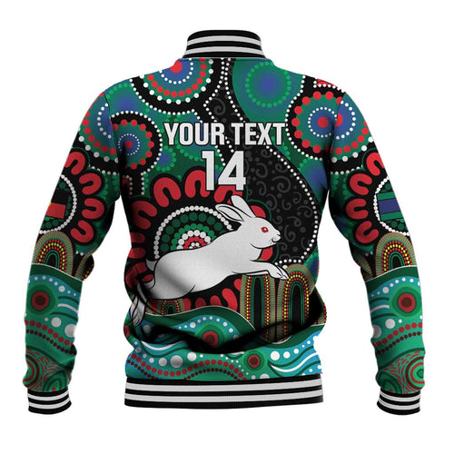 Custom NAIDOC Week 2025 Rabbitohs Baseball Jacket Go Souths Indigenous Art