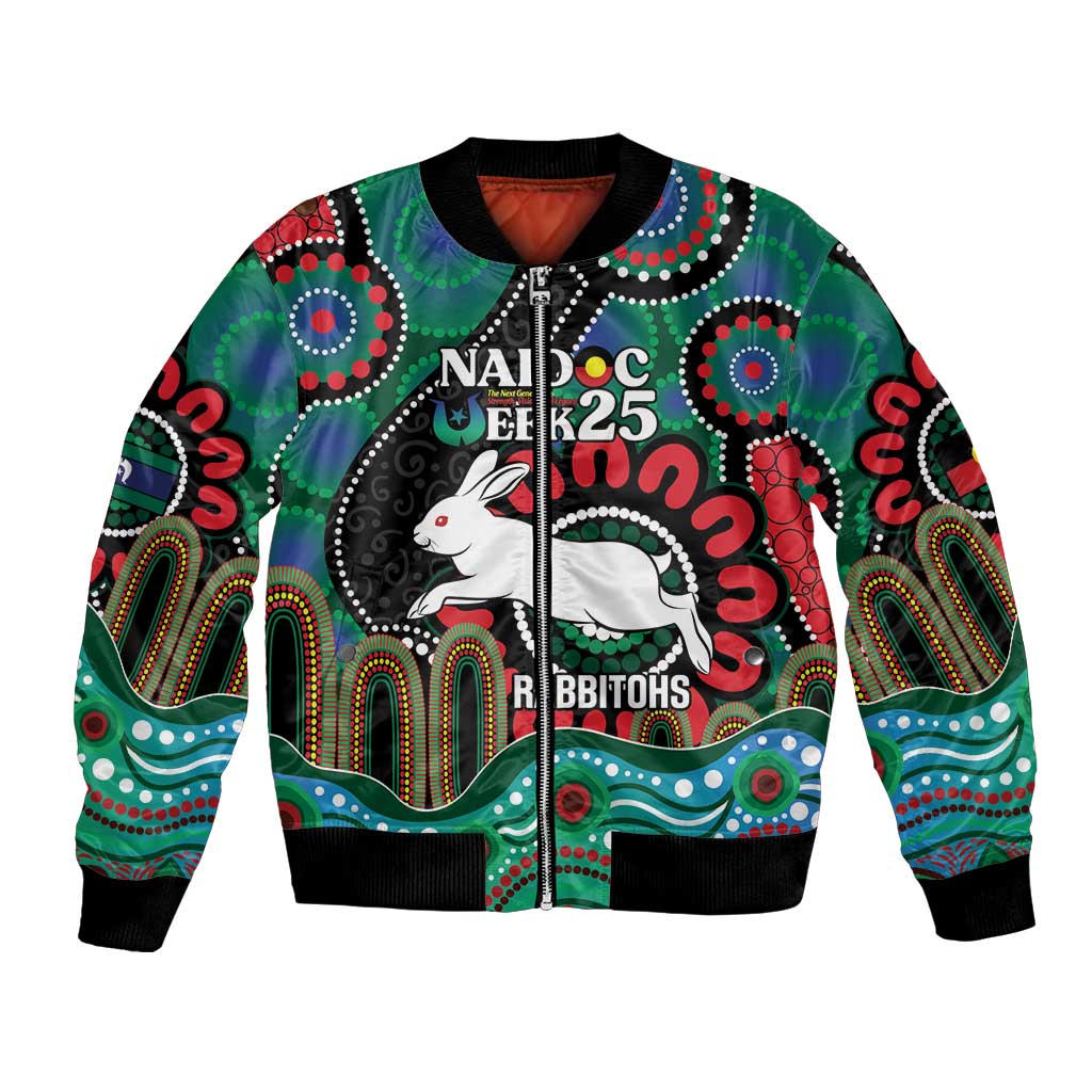 Custom NAIDOC Week 2025 Rabbitohs Bomber Jacket Go Souths Indigenous Art