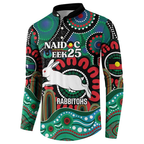 Custom NAIDOC Week 2025 Rabbitohs Button Sweatshirt Go Souths Indigenous Art