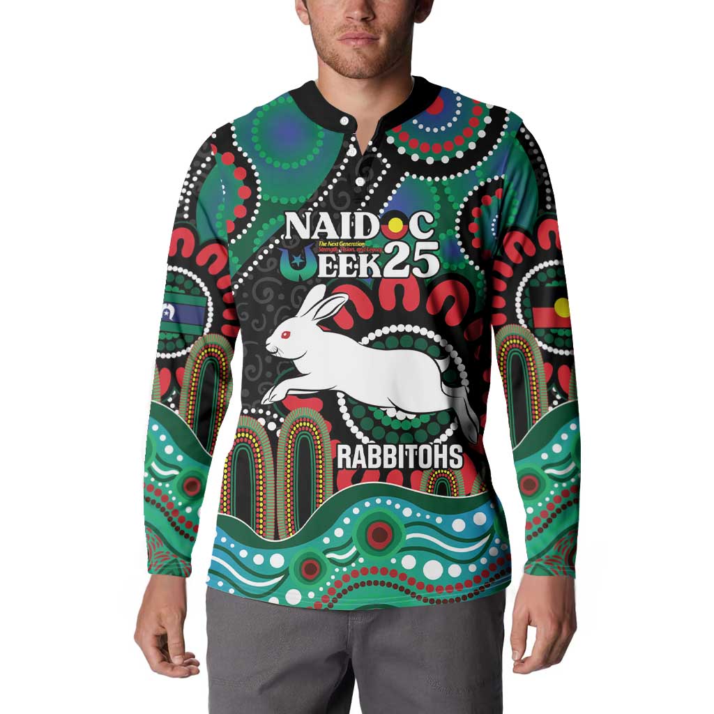 Custom NAIDOC Week 2025 Rabbitohs Button Sweatshirt Go Souths Indigenous Art