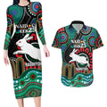 Custom NAIDOC Week 2025 Rabbitohs Couples Matching Long Sleeve Bodycon Dress and Hawaiian Shirt Go Souths Indigenous Art