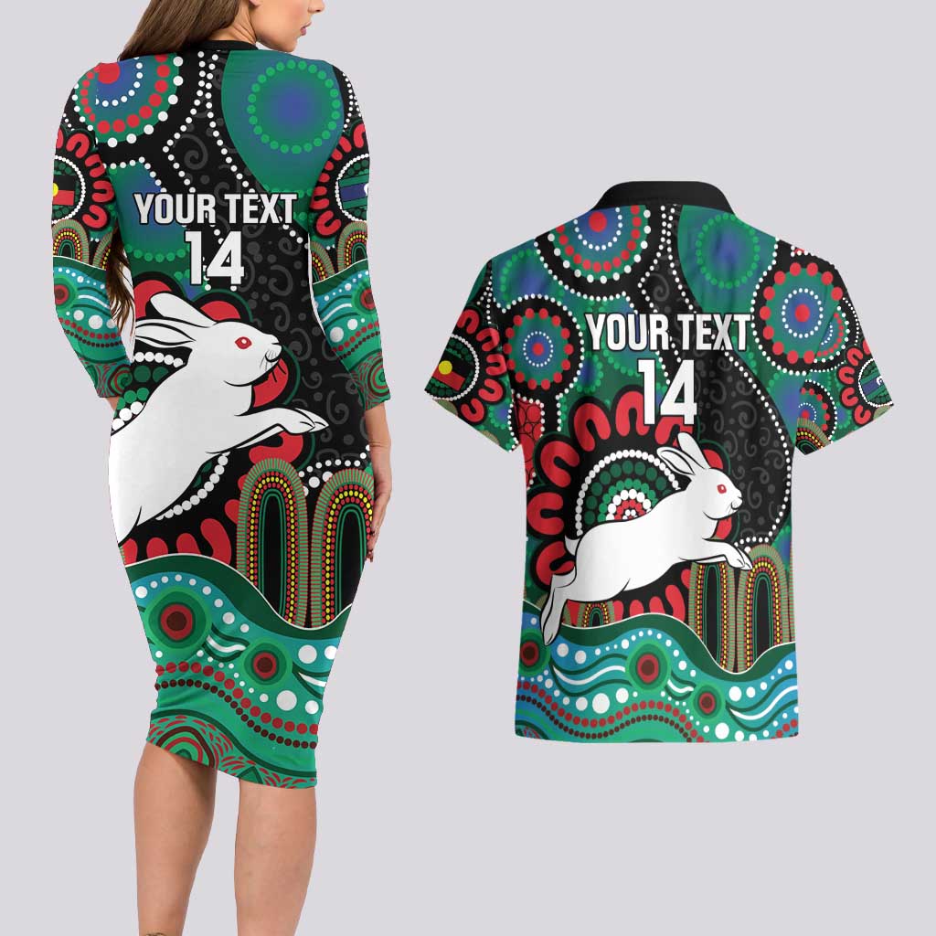 Custom NAIDOC Week 2025 Rabbitohs Couples Matching Long Sleeve Bodycon Dress and Hawaiian Shirt Go Souths Indigenous Art