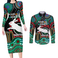 Custom NAIDOC Week 2025 Rabbitohs Couples Matching Long Sleeve Bodycon Dress and Long Sleeve Button Shirt Go Souths Indigenous Art