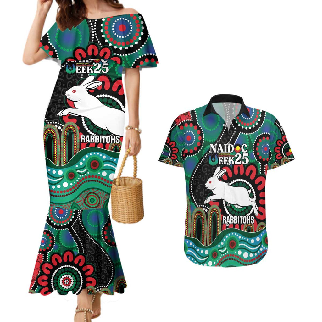 Custom NAIDOC Week 2025 Rabbitohs Couples Matching Mermaid Dress and Hawaiian Shirt Go Souths Indigenous Art