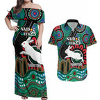 Custom NAIDOC Week 2025 Rabbitohs Couples Matching Off Shoulder Maxi Dress and Hawaiian Shirt Go Souths Indigenous Art