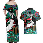 Custom NAIDOC Week 2025 Rabbitohs Couples Matching Off Shoulder Maxi Dress and Hawaiian Shirt Go Souths Indigenous Art