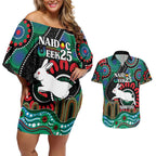 Custom NAIDOC Week 2025 Rabbitohs Couples Matching Off Shoulder Short Dress and Hawaiian Shirt Go Souths Indigenous Art