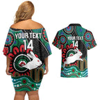 Custom NAIDOC Week 2025 Rabbitohs Couples Matching Off Shoulder Short Dress and Hawaiian Shirt Go Souths Indigenous Art