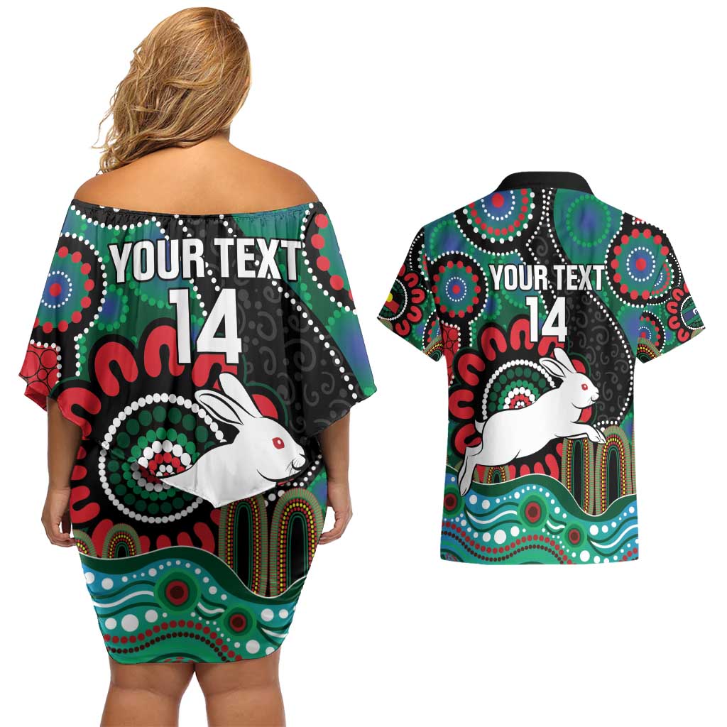 Custom NAIDOC Week 2025 Rabbitohs Couples Matching Off Shoulder Short Dress and Hawaiian Shirt Go Souths Indigenous Art