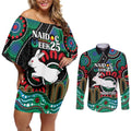 Custom NAIDOC Week 2025 Rabbitohs Couples Matching Off Shoulder Short Dress and Long Sleeve Button Shirt Go Souths Indigenous Art