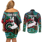 Custom NAIDOC Week 2025 Rabbitohs Couples Matching Off Shoulder Short Dress and Long Sleeve Button Shirt Go Souths Indigenous Art