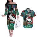 Custom NAIDOC Week 2025 Rabbitohs Couples Matching Off The Shoulder Long Sleeve Dress and Hawaiian Shirt Go Souths Indigenous Art