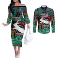 Custom NAIDOC Week 2025 Rabbitohs Couples Matching Off The Shoulder Long Sleeve Dress and Long Sleeve Button Shirt Go Souths Indigenous Art