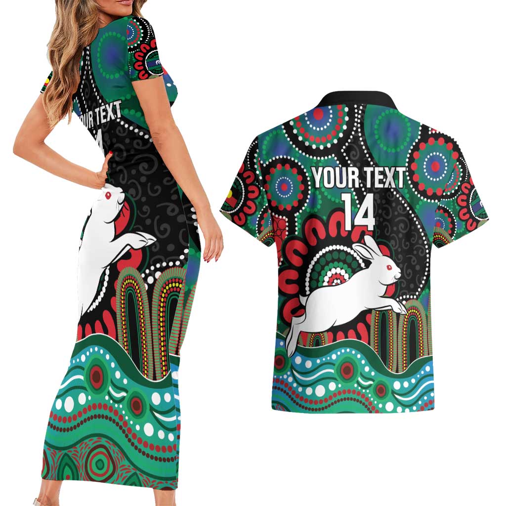 Custom NAIDOC Week 2025 Rabbitohs Couples Matching Short Sleeve Bodycon Dress and Hawaiian Shirt Go Souths Indigenous Art
