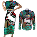 Custom NAIDOC Week 2025 Rabbitohs Couples Matching Short Sleeve Bodycon Dress and Long Sleeve Button Shirt Go Souths Indigenous Art