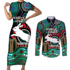 Custom NAIDOC Week 2025 Rabbitohs Couples Matching Short Sleeve Bodycon Dress and Long Sleeve Button Shirt Go Souths Indigenous Art