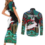 Custom NAIDOC Week 2025 Rabbitohs Couples Matching Short Sleeve Bodycon Dress and Long Sleeve Button Shirt Go Souths Indigenous Art