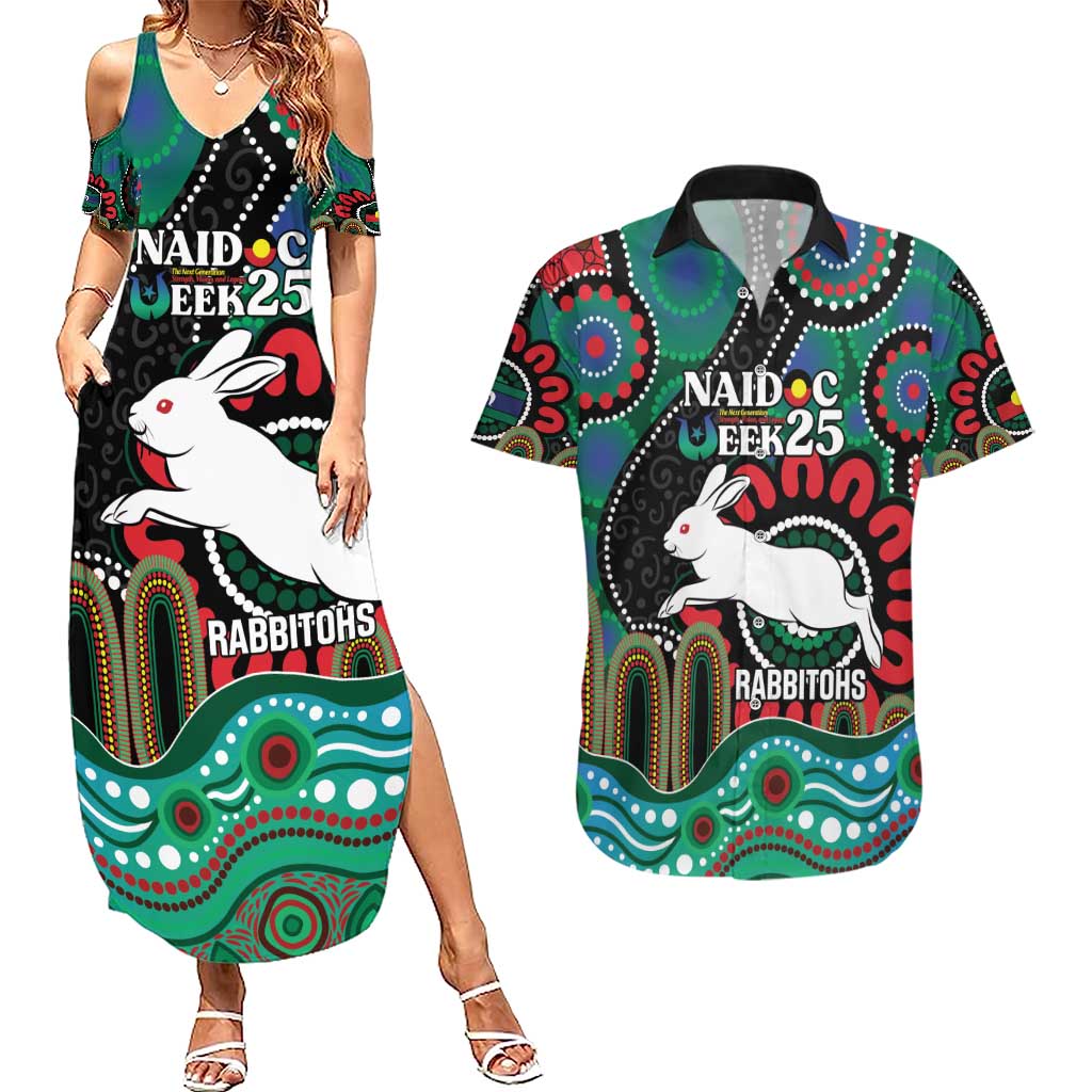 Custom NAIDOC Week 2025 Rabbitohs Couples Matching Summer Maxi Dress and Hawaiian Shirt Go Souths Indigenous Art
