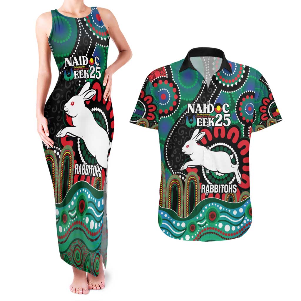 Custom NAIDOC Week 2025 Rabbitohs Couples Matching Tank Maxi Dress and Hawaiian Shirt Go Souths Indigenous Art