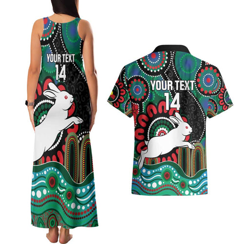 Custom NAIDOC Week 2025 Rabbitohs Couples Matching Tank Maxi Dress and Hawaiian Shirt Go Souths Indigenous Art