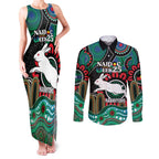 Custom NAIDOC Week 2025 Rabbitohs Couples Matching Tank Maxi Dress and Long Sleeve Button Shirt Go Souths Indigenous Art
