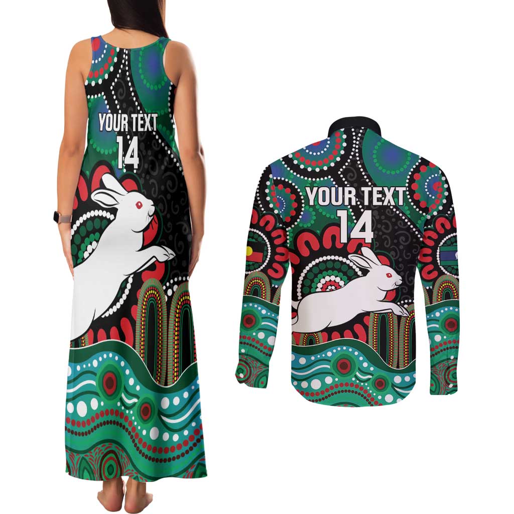Custom NAIDOC Week 2025 Rabbitohs Couples Matching Tank Maxi Dress and Long Sleeve Button Shirt Go Souths Indigenous Art