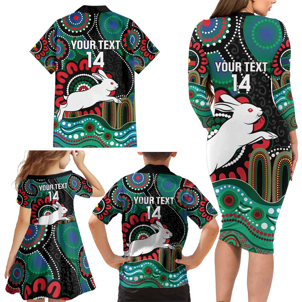 Custom NAIDOC Week 2025 Rabbitohs Family Matching Long Sleeve Bodycon Dress and Hawaiian Shirt Go Souths Indigenous Art