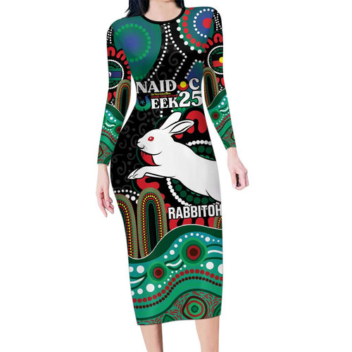 Custom NAIDOC Week 2025 Rabbitohs Family Matching Long Sleeve Bodycon Dress and Hawaiian Shirt Go Souths Indigenous Art