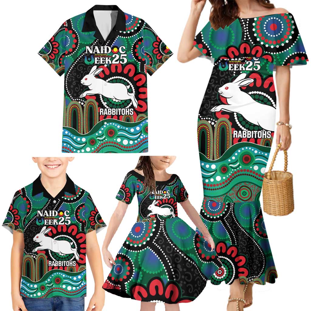 Custom NAIDOC Week 2025 Rabbitohs Family Matching Mermaid Dress and Hawaiian Shirt Go Souths Indigenous Art