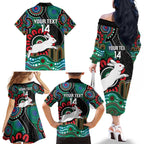 Custom NAIDOC Week 2025 Rabbitohs Family Matching Off The Shoulder Long Sleeve Dress and Hawaiian Shirt Go Souths Indigenous Art