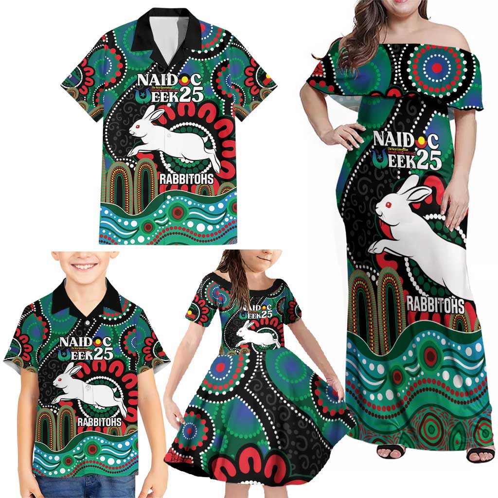 Custom NAIDOC Week 2025 Rabbitohs Family Matching Off Shoulder Maxi Dress and Hawaiian Shirt Go Souths Indigenous Art