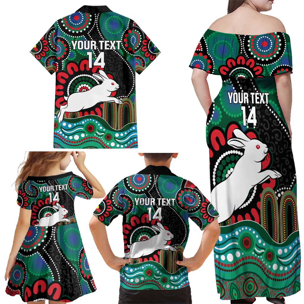 Custom NAIDOC Week 2025 Rabbitohs Family Matching Off Shoulder Maxi Dress and Hawaiian Shirt Go Souths Indigenous Art