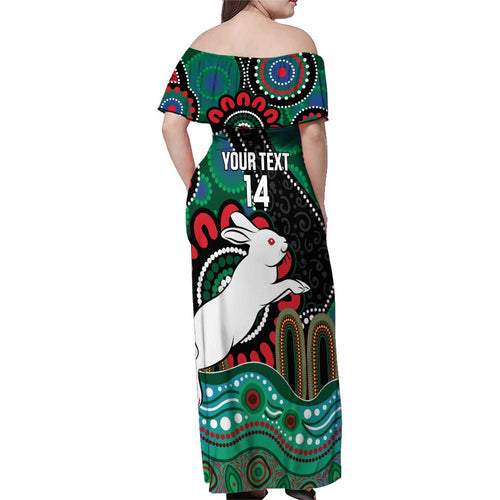 Custom NAIDOC Week 2025 Rabbitohs Family Matching Off Shoulder Maxi Dress and Hawaiian Shirt Go Souths Indigenous Art