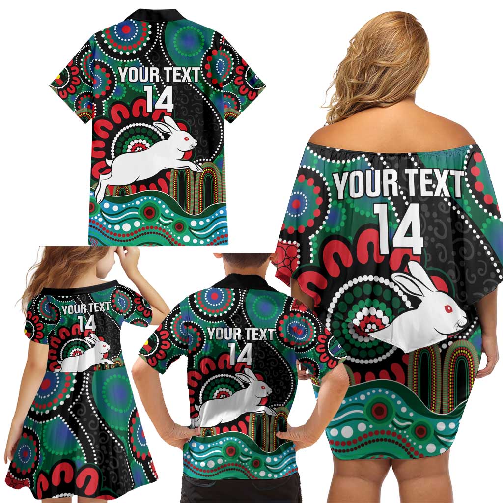 Custom NAIDOC Week 2025 Rabbitohs Family Matching Off Shoulder Short Dress and Hawaiian Shirt Go Souths Indigenous Art