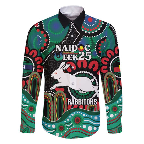 Custom NAIDOC Week 2025 Rabbitohs Family Matching Off Shoulder Short Dress and Hawaiian Shirt Go Souths Indigenous Art