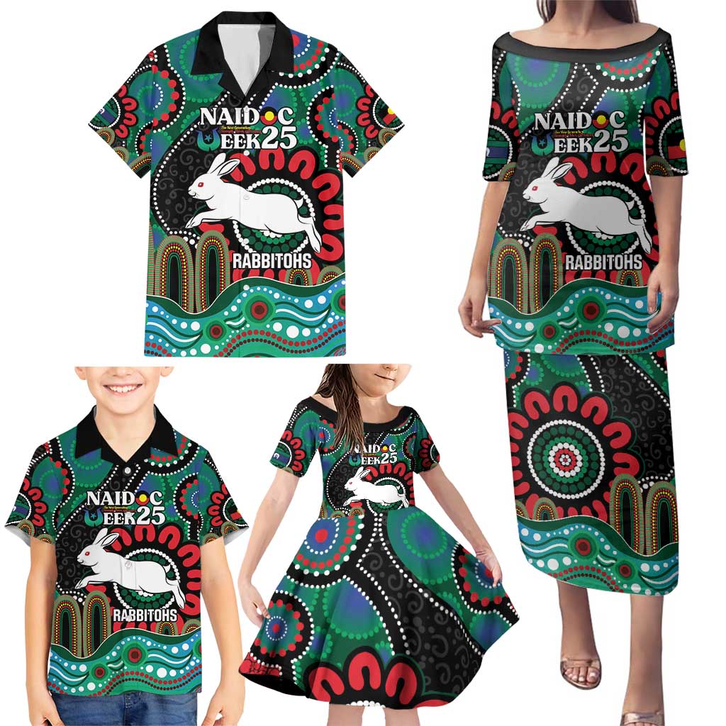 Custom NAIDOC Week 2025 Rabbitohs Family Matching Puletasi and Hawaiian Shirt Go Souths Indigenous Art