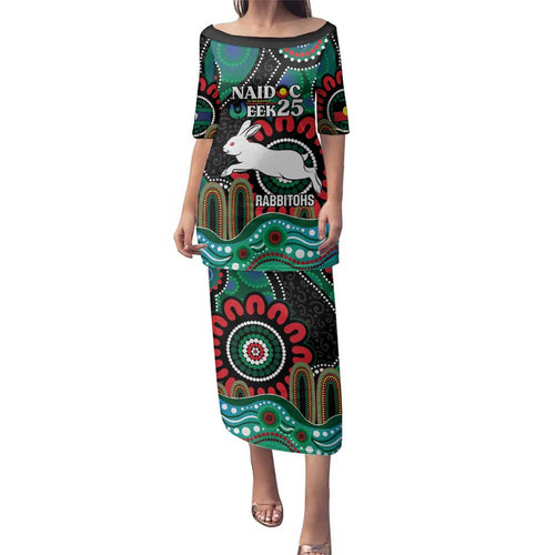 Custom NAIDOC Week 2025 Rabbitohs Family Matching Puletasi and Hawaiian Shirt Go Souths Indigenous Art