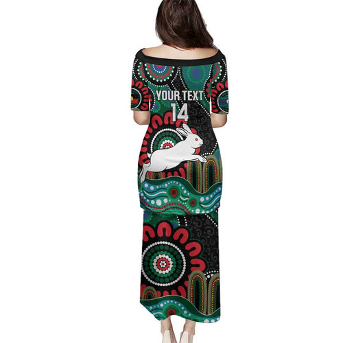 Custom NAIDOC Week 2025 Rabbitohs Family Matching Puletasi and Hawaiian Shirt Go Souths Indigenous Art