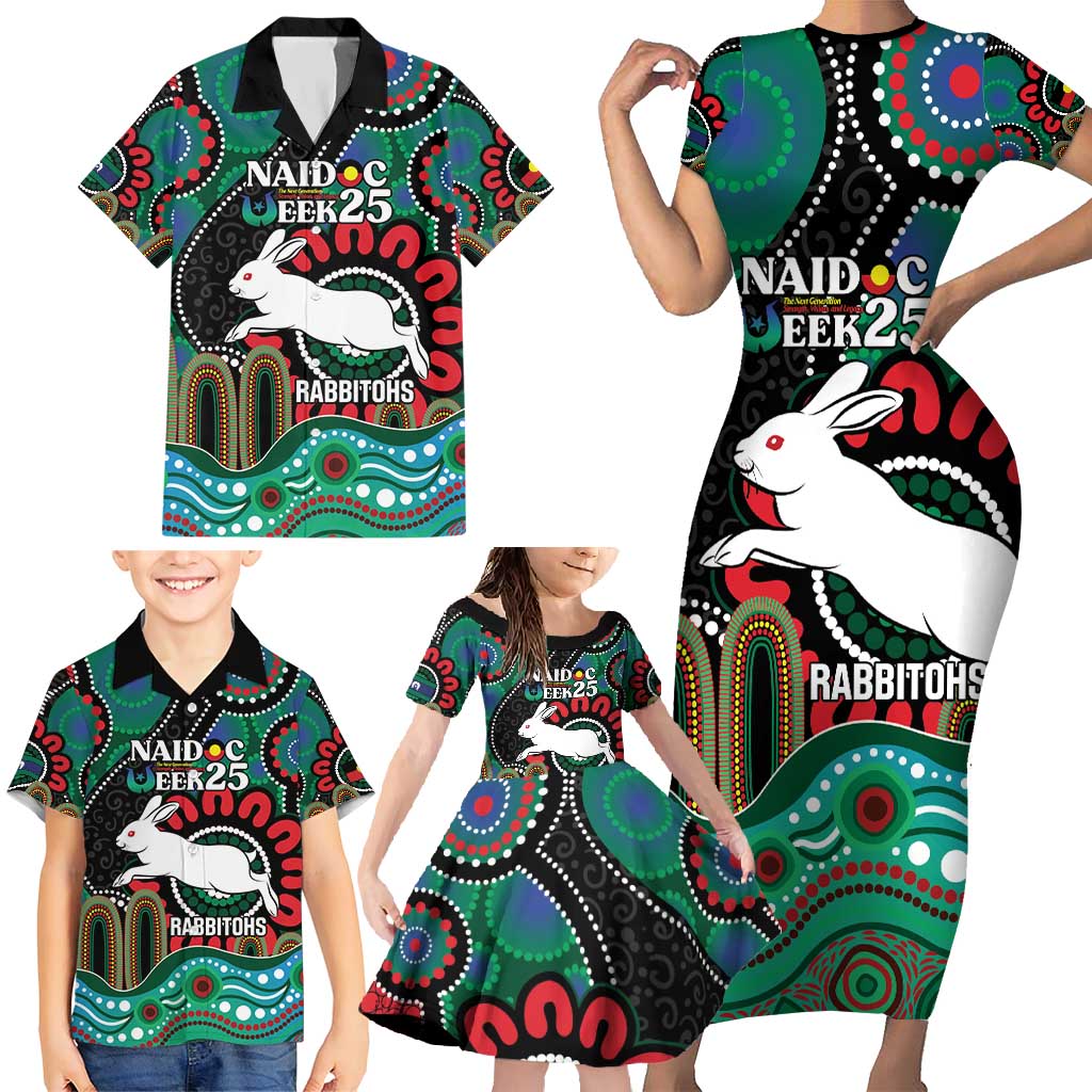 Custom NAIDOC Week 2025 Rabbitohs Family Matching Short Sleeve Bodycon Dress and Hawaiian Shirt Go Souths Indigenous Art