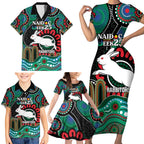 Custom NAIDOC Week 2025 Rabbitohs Family Matching Short Sleeve Bodycon Dress and Hawaiian Shirt Go Souths Indigenous Art
